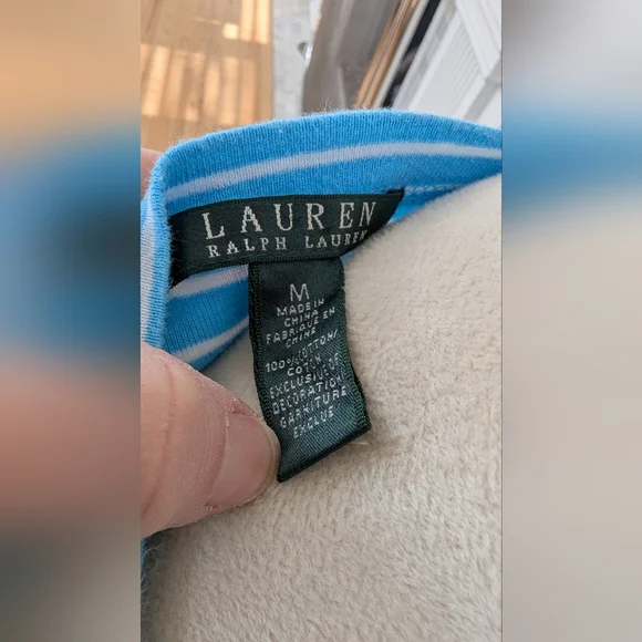 Ralph Lauren Light Blue and White Striped Short Sleeve Top - Picture 6 of 7